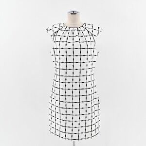 BADGLEY MISCHKA‎ Dress Sz 10 Belle White Black Windowpane Print Cap Sleeve Retro